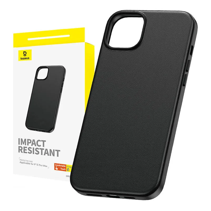 phone case for iphone 15 promax baseus fauxther series (black) - slika 1