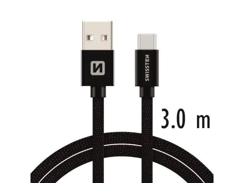 swissten kabel usb/usb-c, platneni, 3a, 3m, crni - 03080059 - slika 1