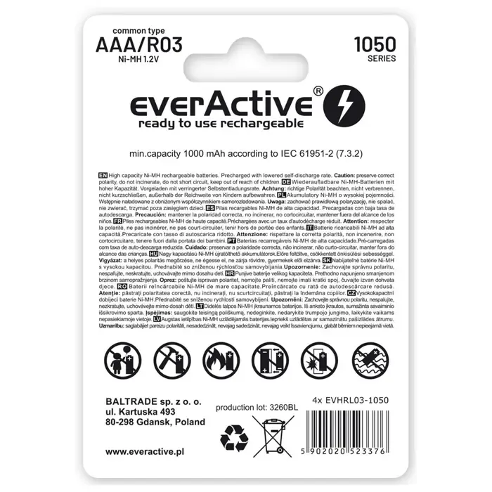 rechargeable batteries everactive ni-mh r03 aaa 550 mah infinity line - slika 2
