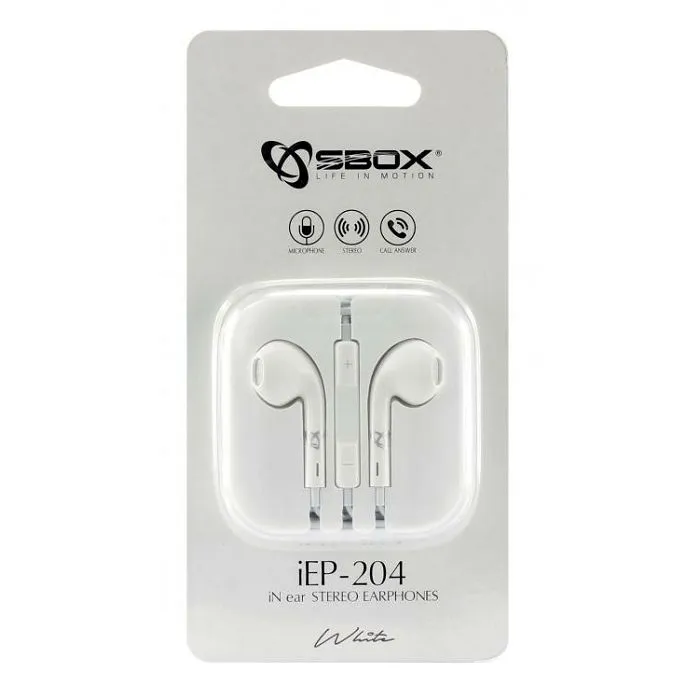 sbox in-ear slušalice s mikrofonom iep-204 bijele - slika 3