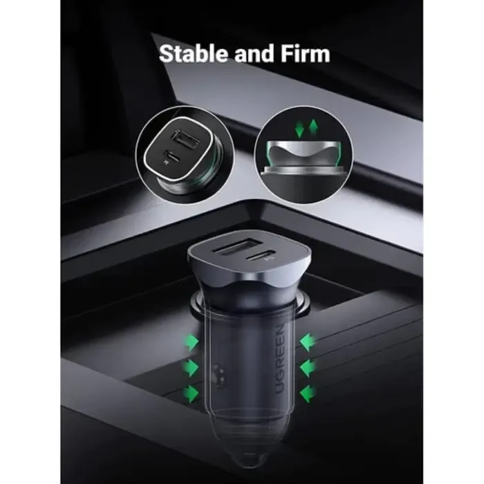 ugreen auto punjač, 24w, usb-c pd+usb-a qc, srebrni - slika 2