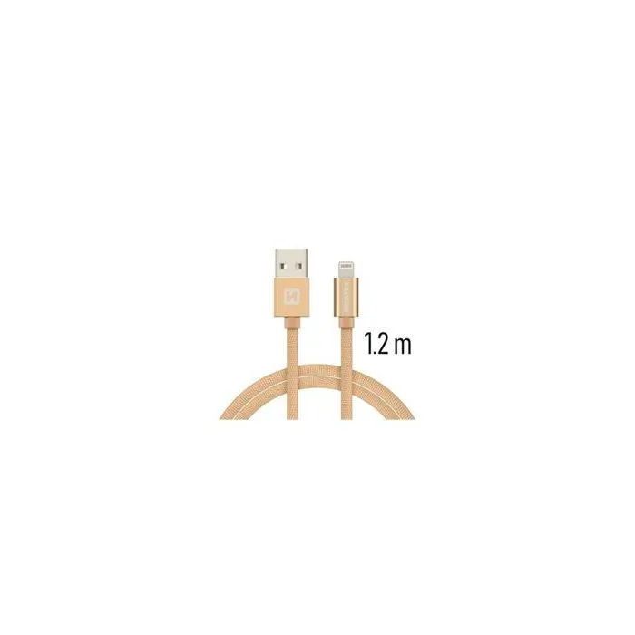 swissten kabel usb/lightning, platneni, 3a, 1.2m, zlatni - slika 1