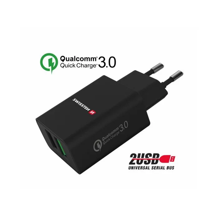 swissten punjač za ac220, 2xusb, qualcomm 3.0, brzi, 23w, crni eol - slika 3