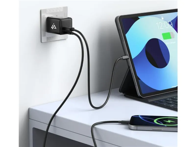 ipeax punjač za ac220 gan 35w (usb-c + usb-a) crni - 03090100 - slika 1