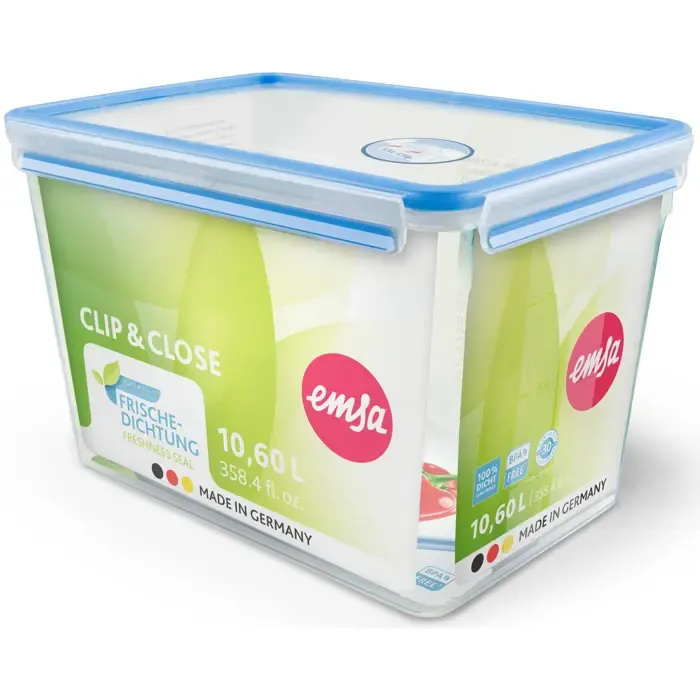 emsa clip & close food storage container (transparent/blue, 10.6 liters, large format) - slika 2