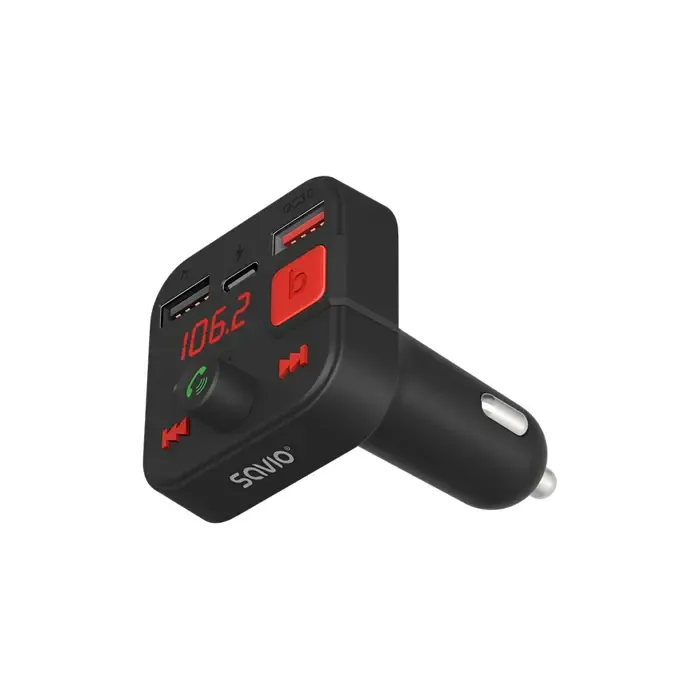 savio fm transmitter, bluetooth 5.3, qc 3.0 charger, led display, bass boost, tr-15, black - slika 4