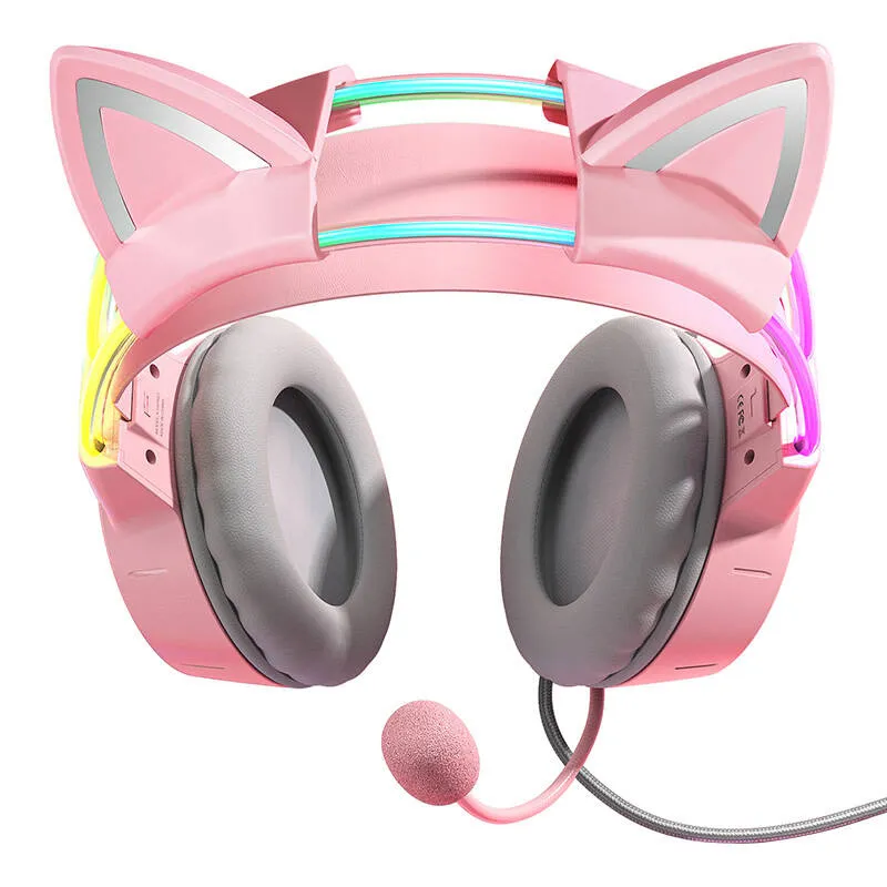 onikuma x15pro gaming headphones pink/cat ears - slika 3