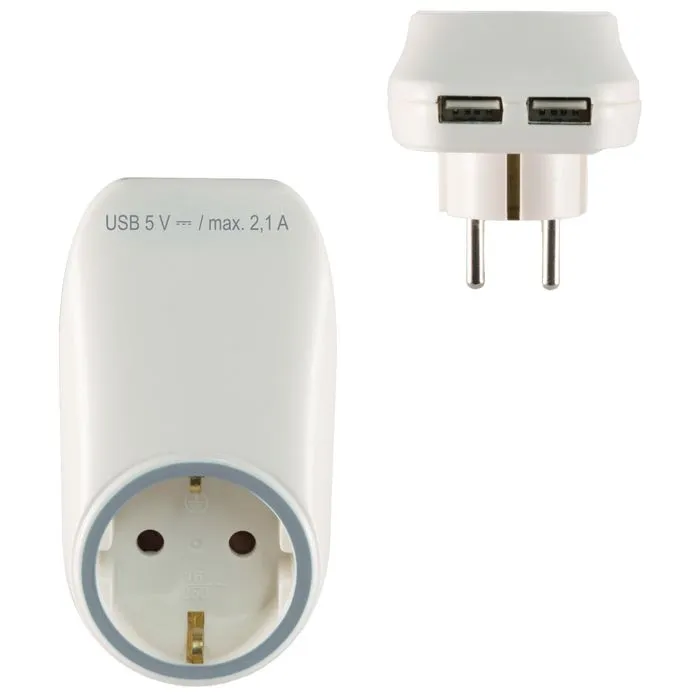 home punjač kućni za smartphone, tablet,2 x usb, 2.1a + schuko - nv 2100 usb - slika 2