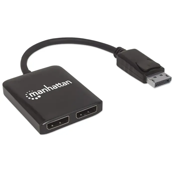 manhattan displayport 1.2 to 2-port displayport 1.2 splitter hub with mst, 4k@30hz, usb-a powered, video wall function, black, three year warranty, blister - slika 2