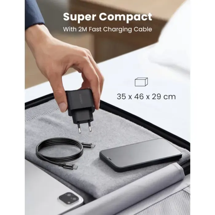ugreen punjač, 25w, usb-c pd + kabel c-c, crni, 2m - slika 4