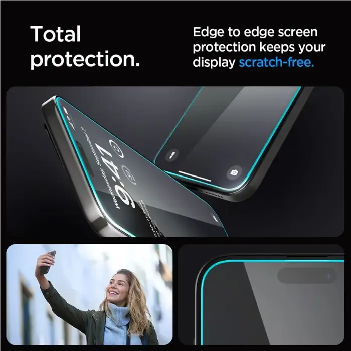 spigen glass tr ez fit, transparency, zaštitno staklo za ekran telefona, 2 kom - iphone 15 pro (agl06892) - slika 3