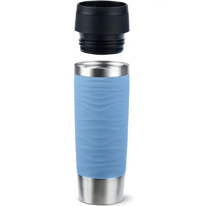 emsa travel mug waves grande thermal mug (light blue/stainless steel, 0.5 liters) - slika 2