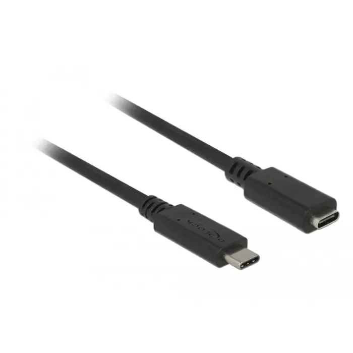 delock usb 3.2 gen 1 extension cable, usb-c male > usb-c female (black, 1.5 meters, superspeed) - slika 2