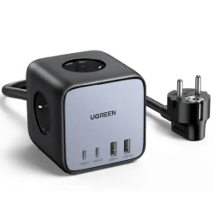 ugreen diginest cube, 65w, 3x šuko, 2x usb-c, 2x usb-a, 1.8m, crno sivi - slika 1
