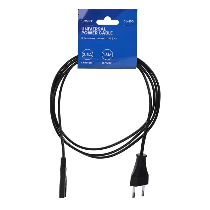 savio cl-100 power cable black 1.8 m iec type e (3.4 mm, 3.1 mm) iec c7 - slika 2