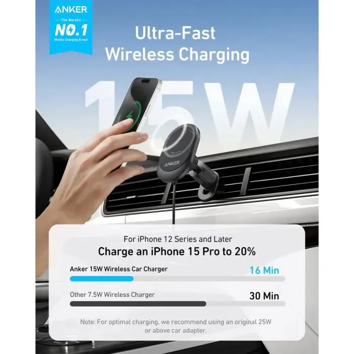 anker maggo bežični avtopolnilec z vgrajenim usb-c kablom, 15w - slika 2