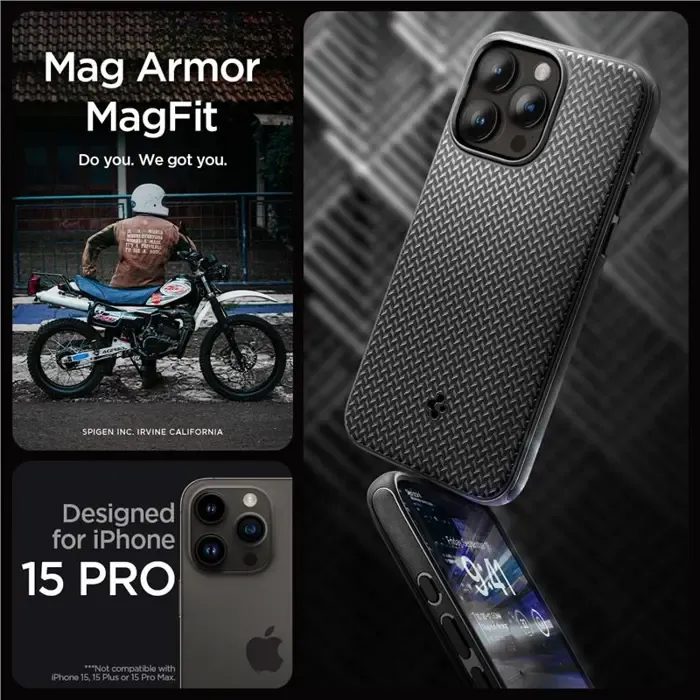 spigen mag armor magsafe, zaštitna maska za telefon, mat crna - iphone 15 pro (acs06736) - slika 4
