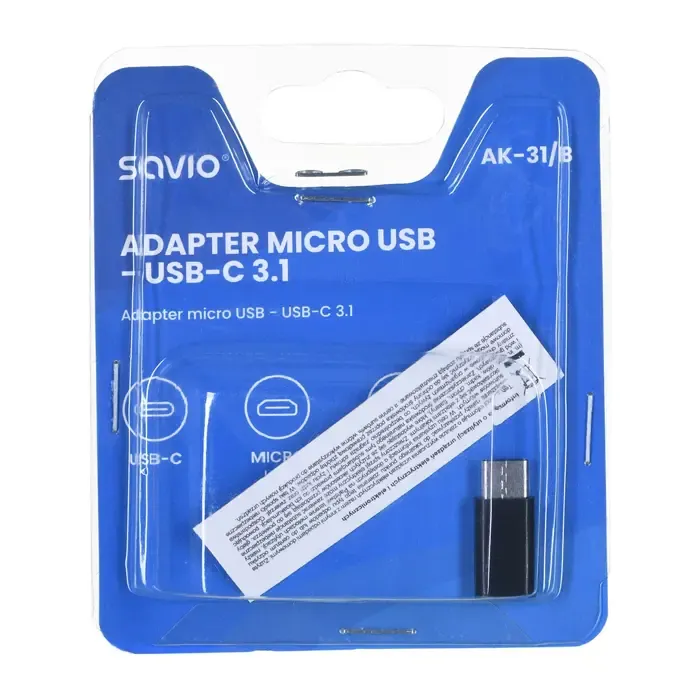 savio ak-31 / b cable interface/gender adapter micro usb usb 3.1 typ c black - slika 3