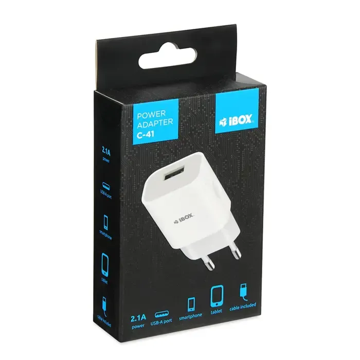 ibox c-41 universal charger with micro usb cable, white - slika 2