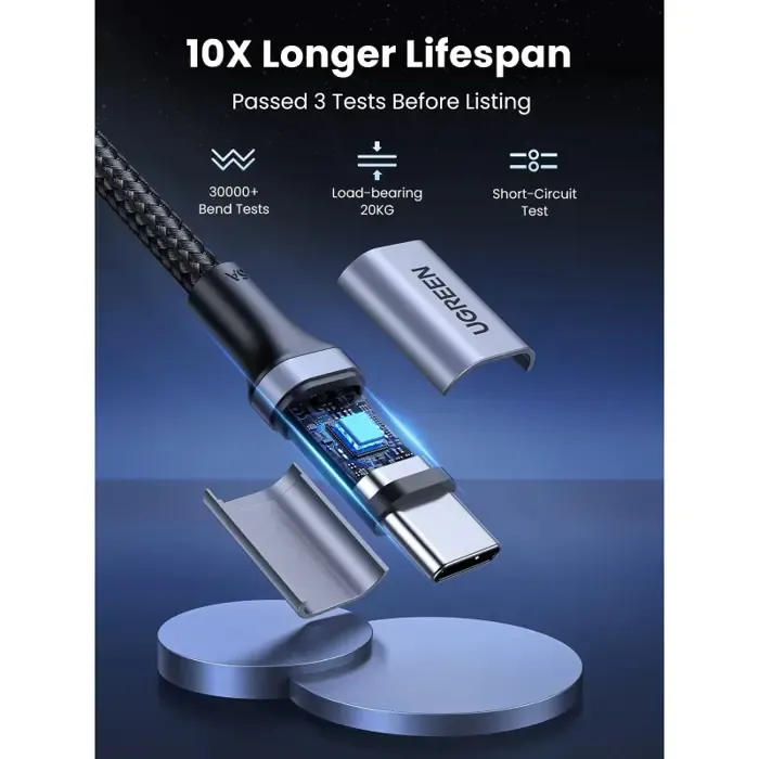 ugreen usb-c (m) na usb-c (m), 100w, 5a, pleteni kabel, 1m - slika 5