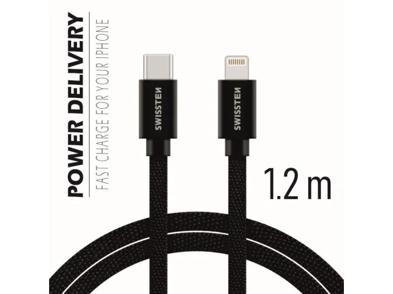 swissten kabel usb-c/lightning, platneni, 1.2m, crni - 03080079 - slika 1