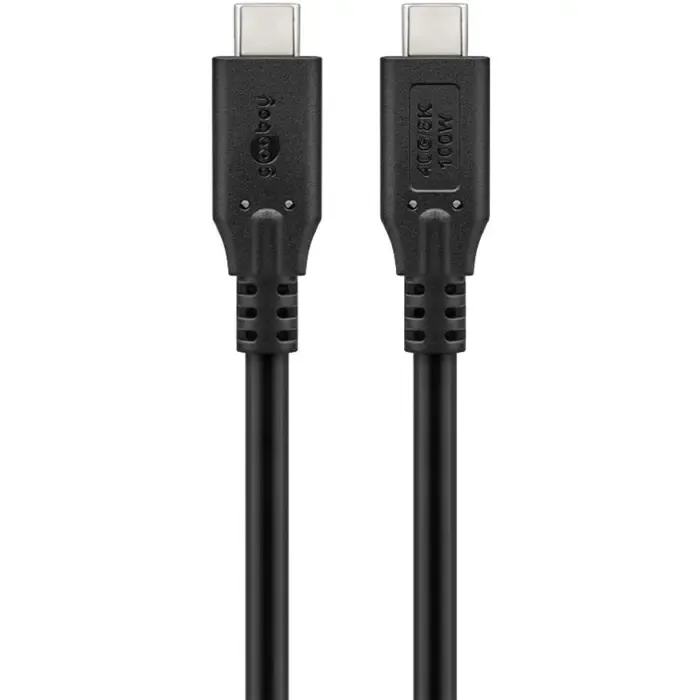 goobay usb4 gen 3x2 cable, usb-c plug > usb-c plug, 40gbit/s (black, 2 meters, pd, charging with up to 100 watts) - slika 1