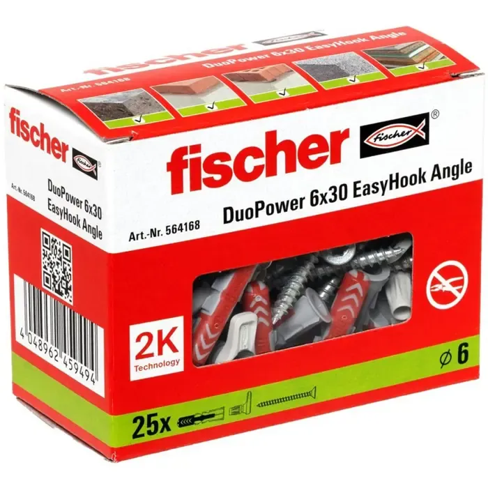 fischer easyhook angle duopower 6x30 (white, 25 pieces, with easyhook angle hook) - slika 1