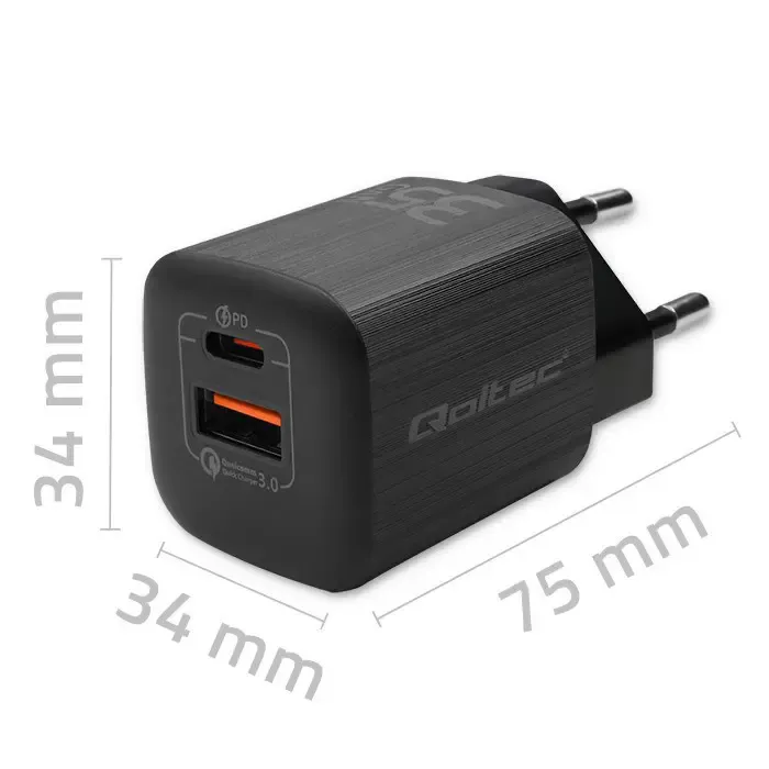 qoltec 50764 mobile device charger laptop, portable gaming console, power bank, smartphone, smartwatch, tablet black ac fast charging indoor - slika 4