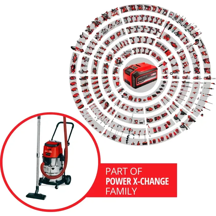 einhell wet / dry vacuum te vc 36/30 li (red / silver, without battery and charger) - slika 2