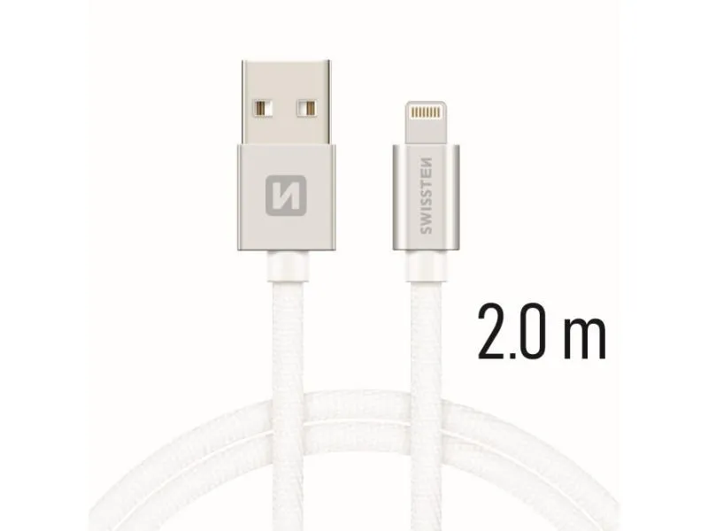swissten kabel usb/lightning, platneni, 3a, 2m, srebrni - 03080101 - slika 1