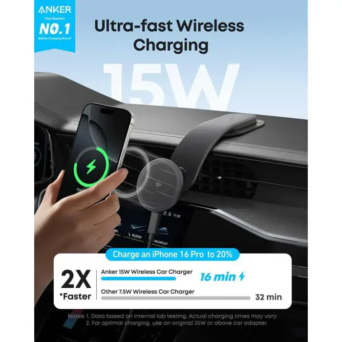 anker nano maggo 15w bežični avtopolnilec z nosilcem - slika 2