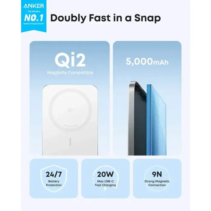 anker nano powerbank slim 5000 mah, bel - slika 3