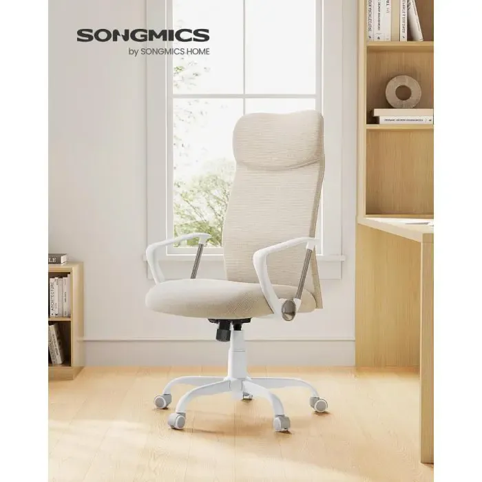 songmics ergonomski pisarniški stol bež - slika 3
