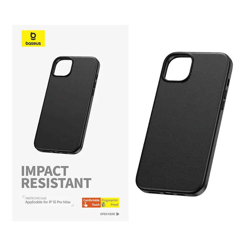 phone case for iphone 15 promax baseus fauxther series (black) - slika 3