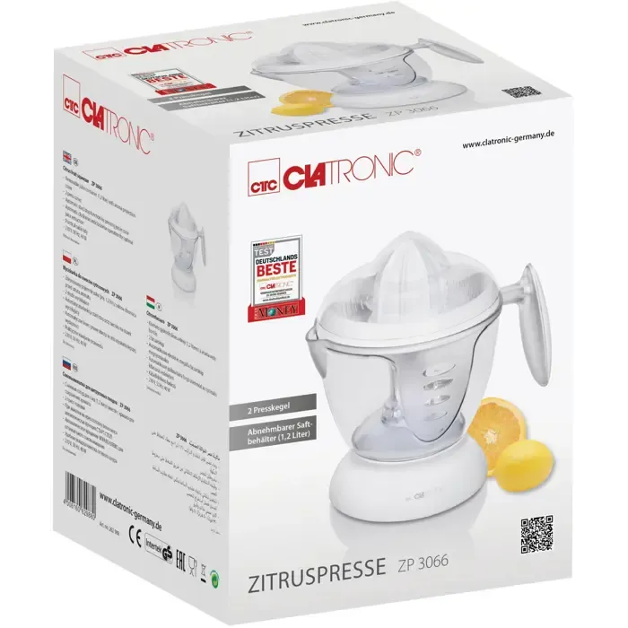 clatronic citrus press zp 3066 1,2l 40w white - slika 2