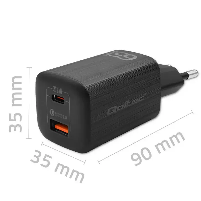 qoltec 50766 mobile device charger laptop, portable gaming console, power bank, smartphone, smartwatch, tablet black ac fast charging indoor - slika 4
