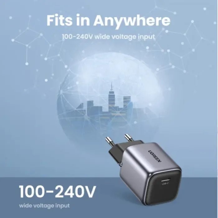 ugreen nexode mini zidni punjač, 20w, usb-c, gan ii tech, pd3.0, qc4+, crni - slika 4