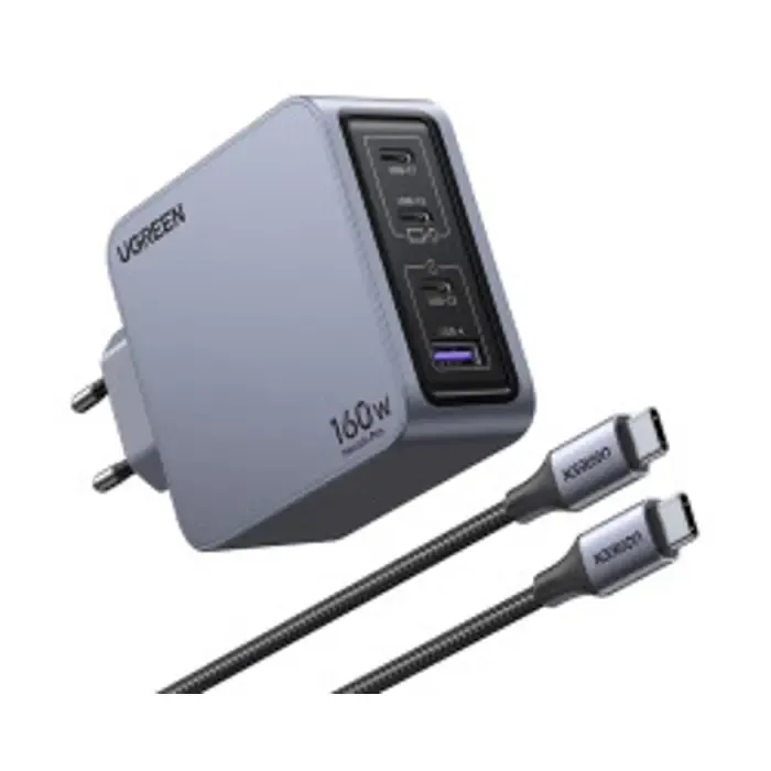 ugreen nexode pro, 160w, 3x usb-c, usb-a, usb-c kabel, gan, sivi - slika 1