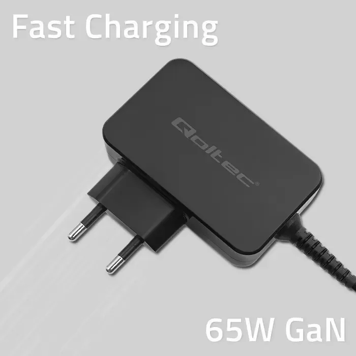 qoltec 52386 gan power pro charger | 1xusb-c | 65w | 5-20v | 3-3.25a | black - slika 3