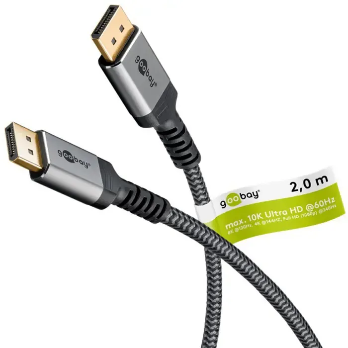 goobay plus displayport 2.0/2.1 cable, 8k @ 144hz, 54 gbit/s (gray, 2 meters) - slika 5