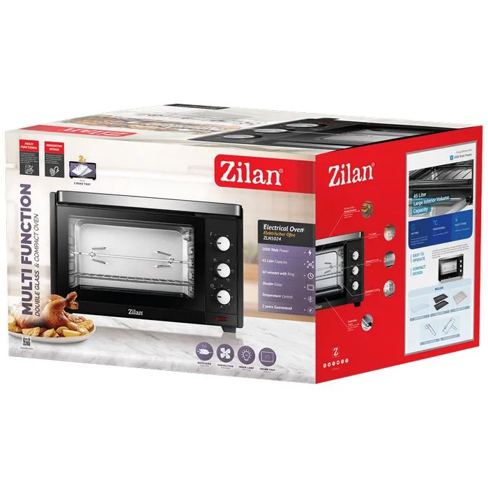 zilan mini pećnica sa grillom, zapremina 45 l, 2000 w, crna - zln1024 - slika 5