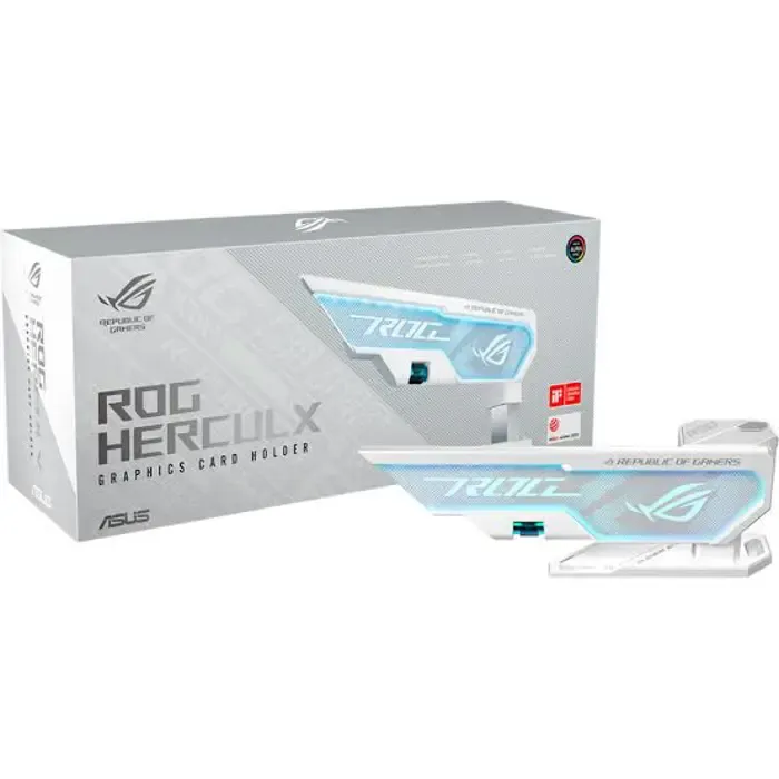 asus xh01 rog herculx graphics card holder white - support height 72-128mm, 3d argb element compatible with aura sync - slika 1