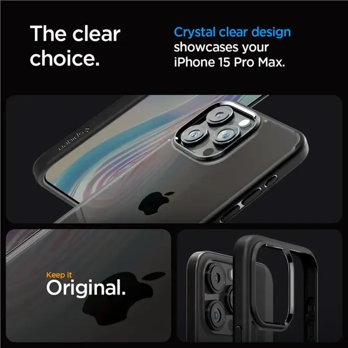 spigen crystal hybrid, matte black - iphone 15 pro max (acs06449) - slika 5