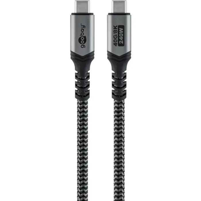 goobay usb4 gen 3x2 cable, usb-c plug > usb-c plug, 40gbit/s (black/gray, 0.5 meter, pd, charging with up to 240 watts) - slika 1