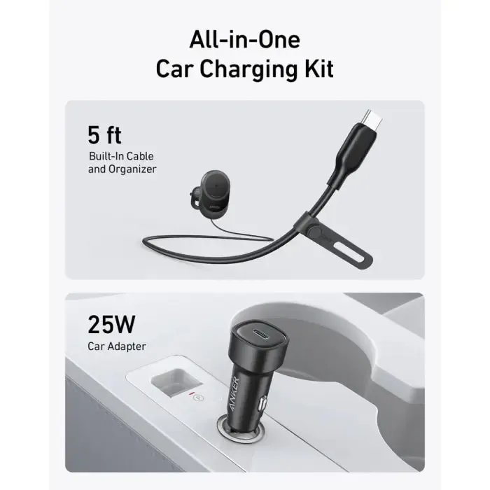 anker maggo bežični avtopolnilec z vgrajenim usb-c kablom, 15w - slika 4