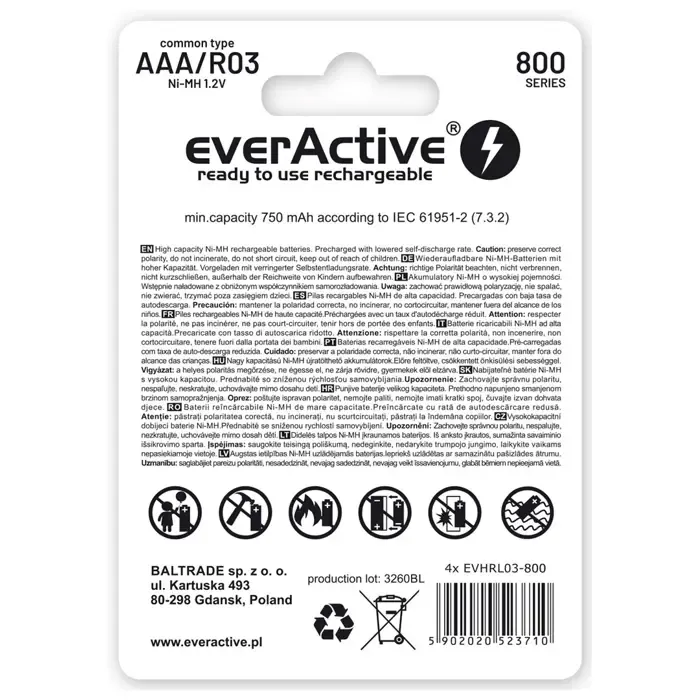 rechargeable batteries everactive ni-mh r03 aaa 800 mah silver line - 2 pieces - slika 2
