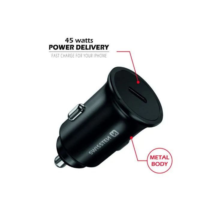 swissten punjač za auto, 1xusb-c, 5.5a, super fast pd3.0 45w, crni - slika 2