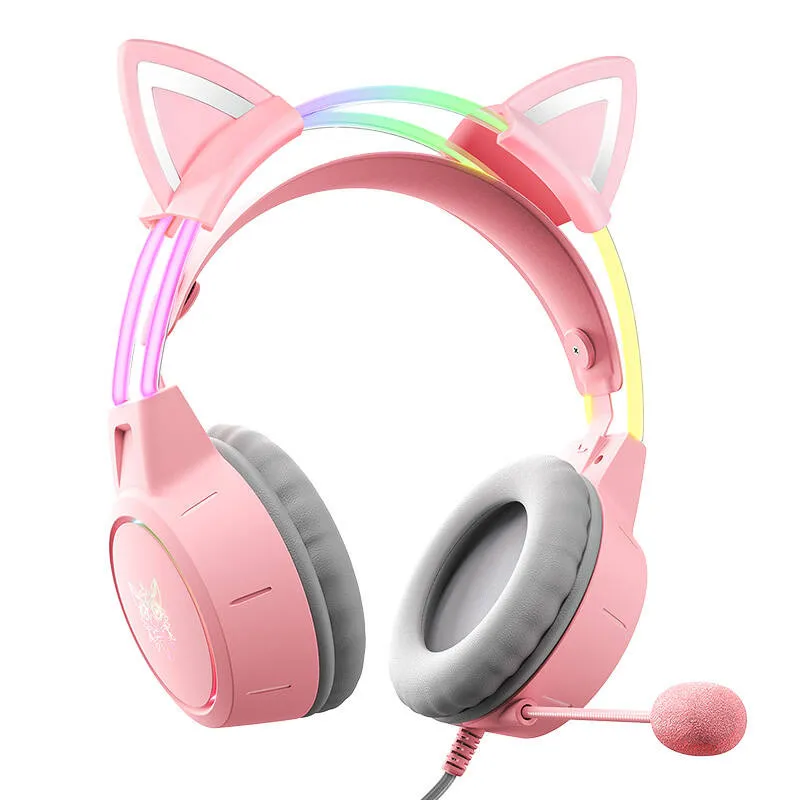 onikuma x15pro gaming headphones pink/cat ears - slika 2