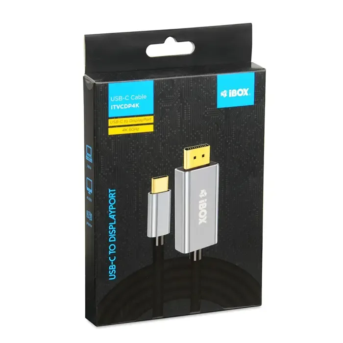 ibox itvcdp4k video cable adapter 1.8 m usb type-c displayport black - slika 1