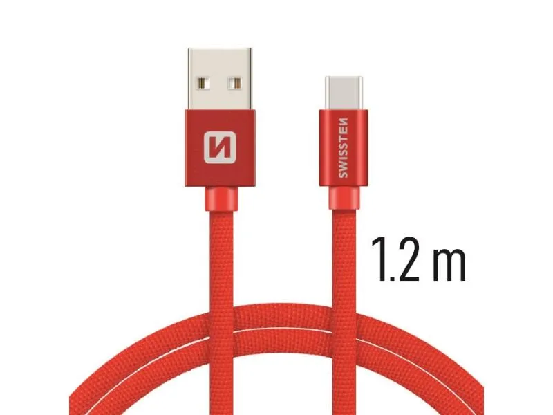 swissten kabel usb/usb-c, platneni, 3a, 1.2m, crveni - 03080052 - slika 1